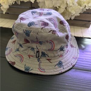 Vans Streetwear Bucket Hat with Blues/Red Rainbow Skeleton Hand Motif - S/M